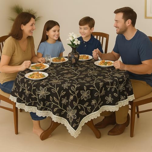 Homerz Premium Round Table Cover, 60 inch Diameter, Waterproof and Easy to Clean, 2 Years Brand Guarantee (Golden Floral) - Image 2