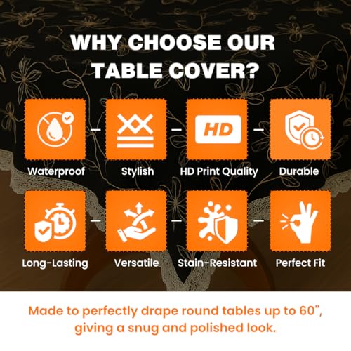 Homerz Premium Round Table Cover, 60 inch Diameter, Waterproof and Easy to Clean, 2 Years Brand Guarantee (Golden Floral) - Image 4