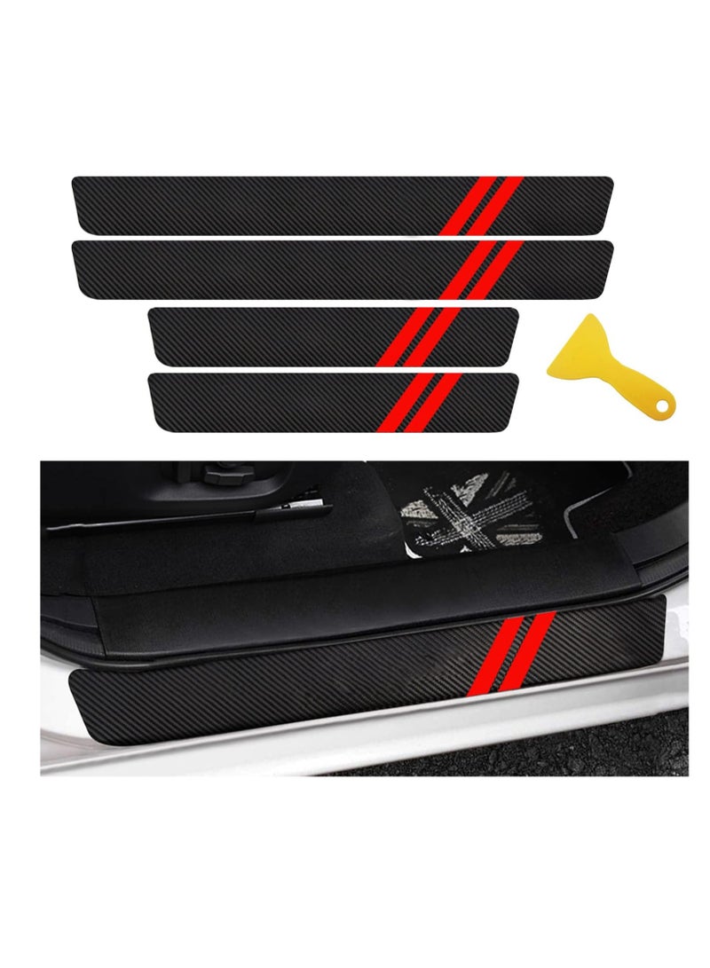 Door Sill Protector Compatible with Dodge Charger Challenger 4PCS Door Sill Protector with Plastic Scraper Carbon Fiber Leather Door Entry Guard Decoration - Image 1