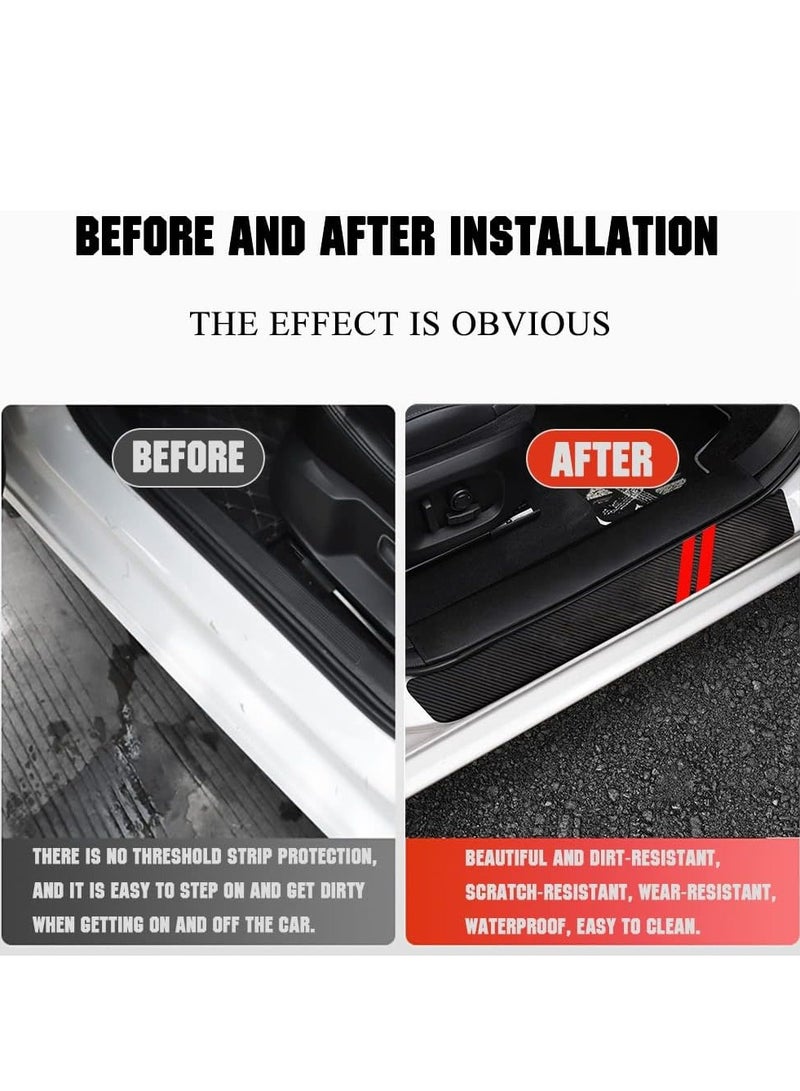 Door Sill Protector Compatible with Dodge Charger Challenger 4PCS Door Sill Protector with Plastic Scraper Carbon Fiber Leather Door Entry Guard Decoration - Image 4