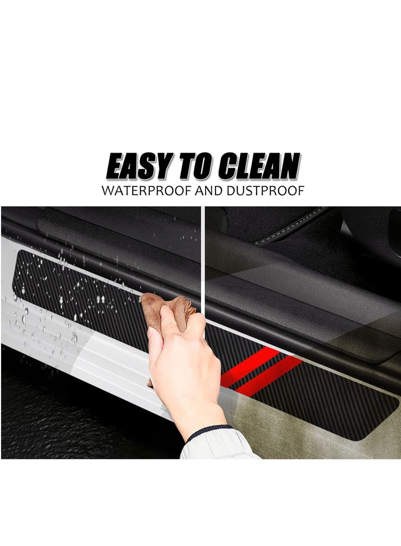 Door Sill Protector Compatible with Dodge Charger Challenger 4PCS Door Sill Protector with Plastic Scraper Carbon Fiber Leather Door Entry Guard Decoration - Image 5