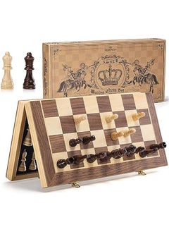 Upgraded Magnetic Chess Set, 15 Tournament Staunton Wooden Chess Board Game Set with Magnets, Crafted Chesspiece ans Storage Slots for Kids Adult, includes Extra Queens