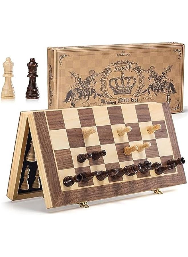Generic - Upgraded Magnetic Chess Set, 15 Tournament Staunton Wooden Chess Board Game Set with Magnets, Crafted Chesspiece ans Storage Slots for Kids Adult, includes Extra Queens - Image 1