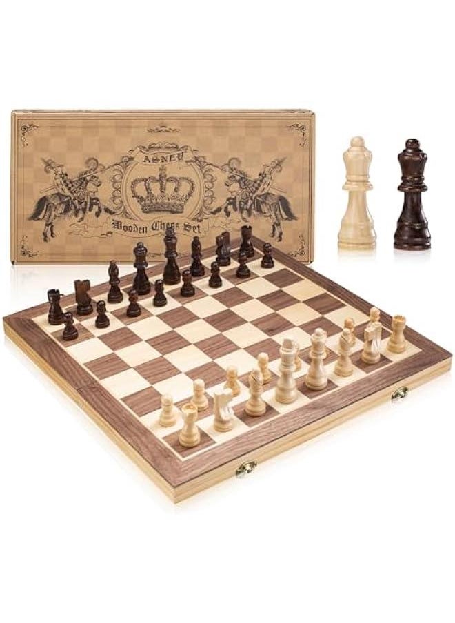 Generic - Upgraded Magnetic Chess Set, 15 Tournament Staunton Wooden Chess Board Game Set with Magnets, Crafted Chesspiece ans Storage Slots for Kids Adult, includes Extra Queens - Image 1