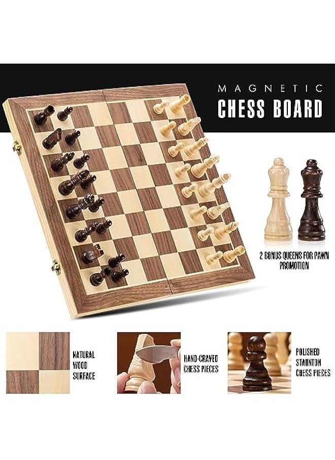 Generic - Upgraded Magnetic Chess Set, 15 Tournament Staunton Wooden Chess Board Game Set with Magnets, Crafted Chesspiece ans Storage Slots for Kids Adult, includes Extra Queens - Image 1