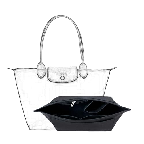 D.DUO Purse Organizer, Multi-Pocket Felt Handbag Organizer, Folding Tote Bag organizer insert for Insert Wallet Organizer Suitable for Longchamp (Black, Large) - Image 1