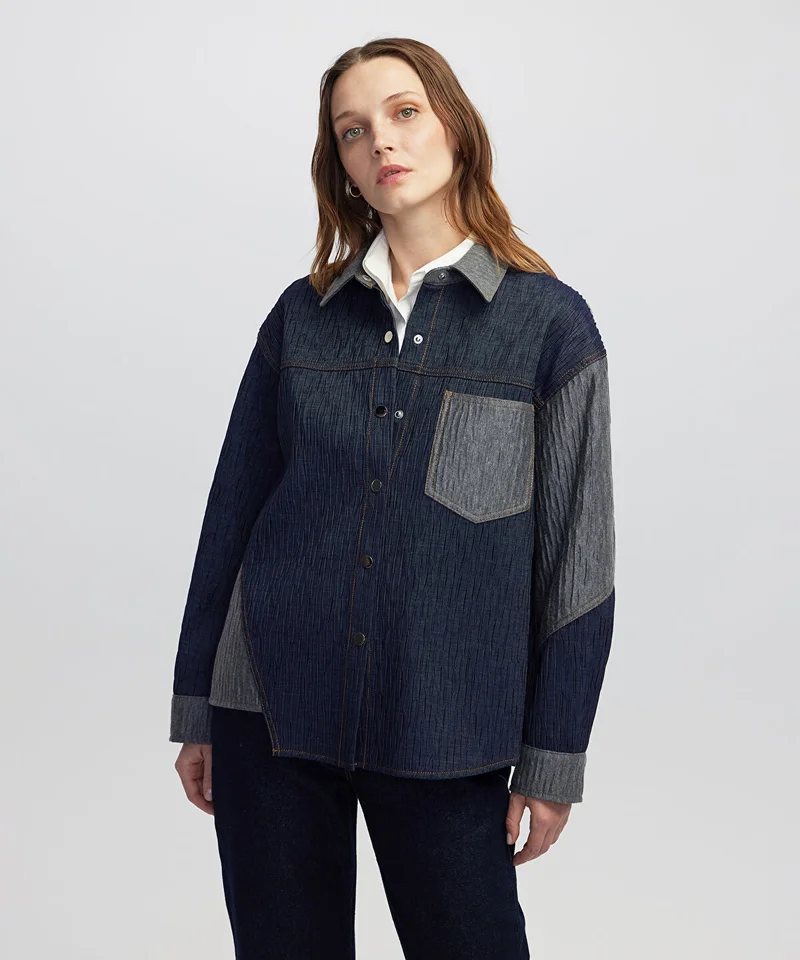 ابيكول Color-Block Crushed Textured Jacket