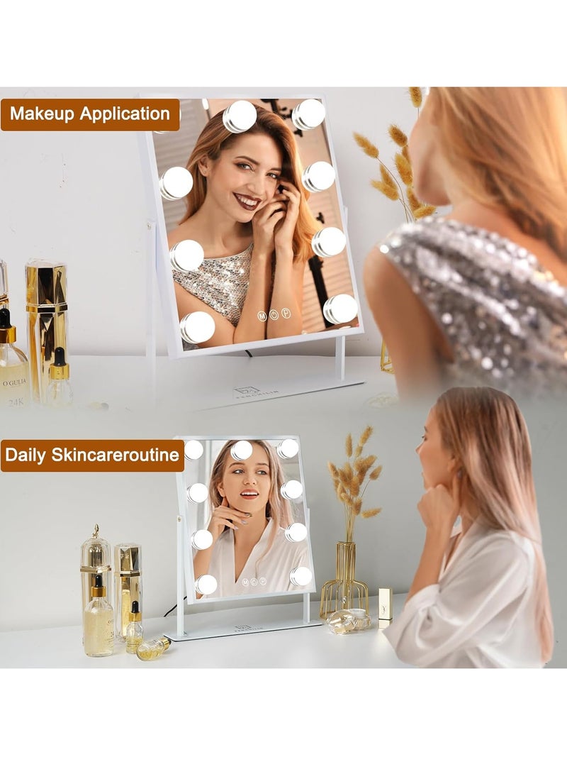 Hihonor Hollywood Vanity Makeup Mirror with Lights - 9 LED Bulbs, Touch Control, 3 Colors Light, 360° Rotation, Light Up Vanity Mirror for Dressing Room & Bedroom  - Image 2