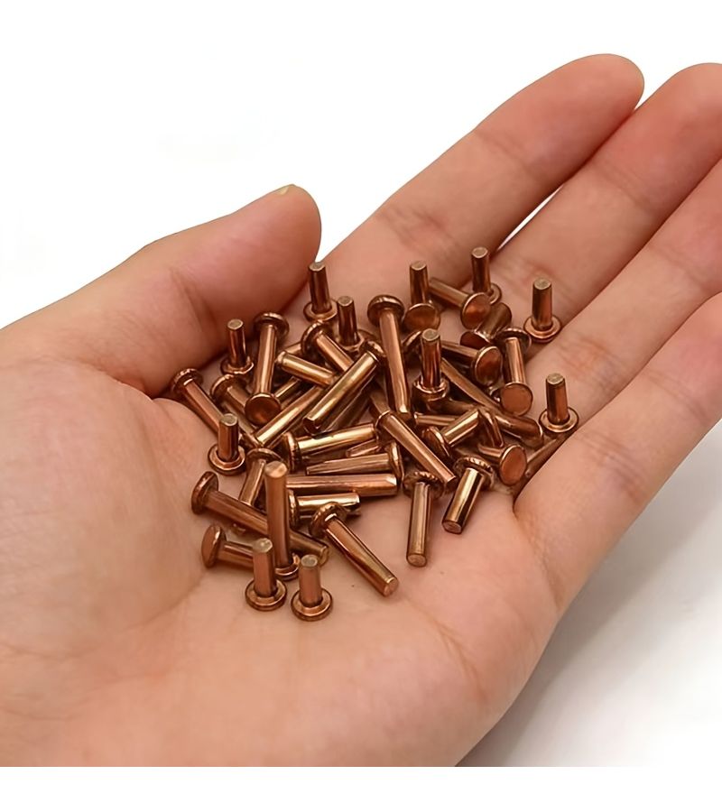 مسامير من النحاس 2 × 4 مم 50 قطعة رأس مسطح مقاومة للتآكل لإصلاح المعادن والجلود - Image 2