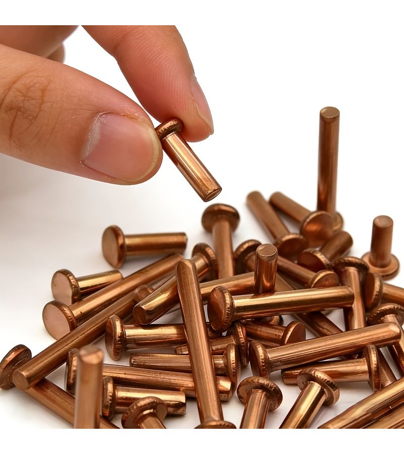 مسامير من النحاس 2 × 4 مم 50 قطعة رأس مسطح مقاومة للتآكل لإصلاح المعادن والجلود - Image 1
