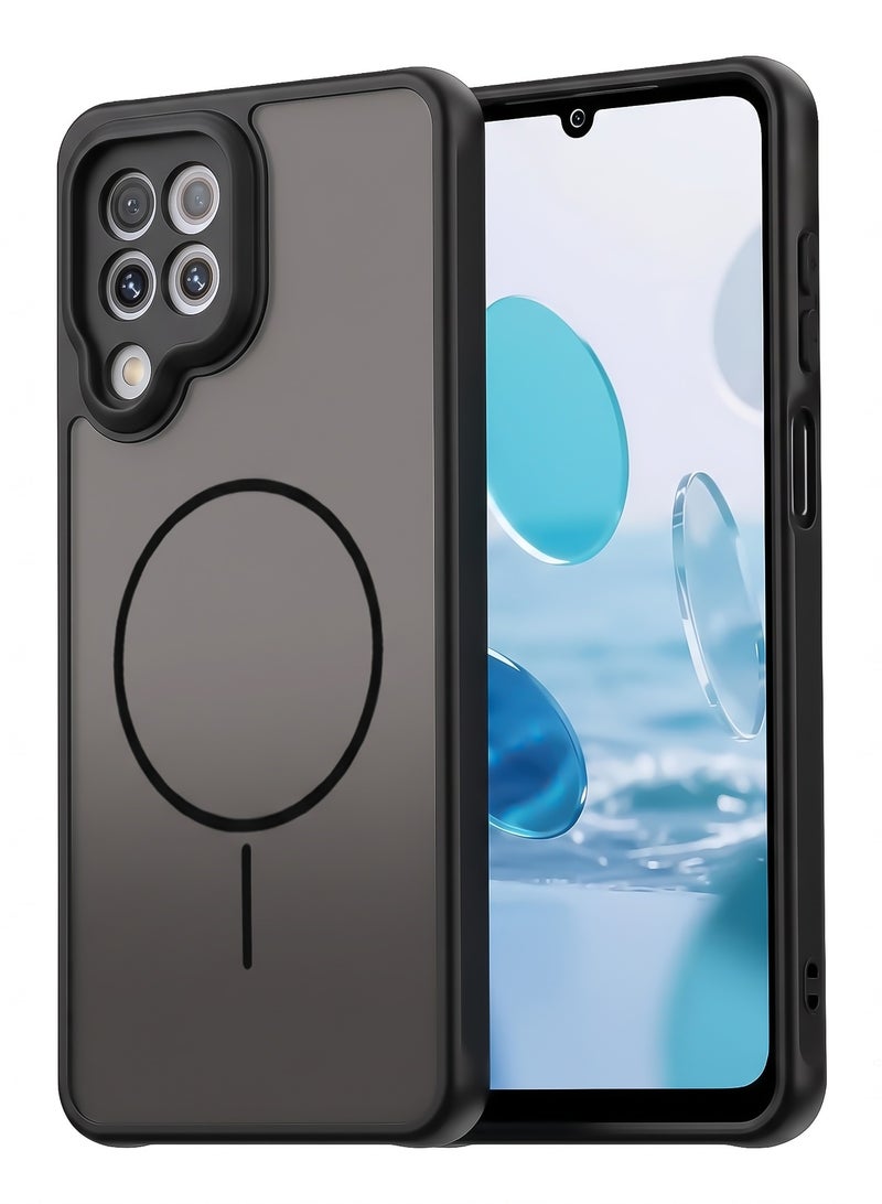 Shockproof Matte Case for Samsung Galaxy A22 4G  - Translucent Back Cover with Circular Design and Built-in Camera Protection (Black)