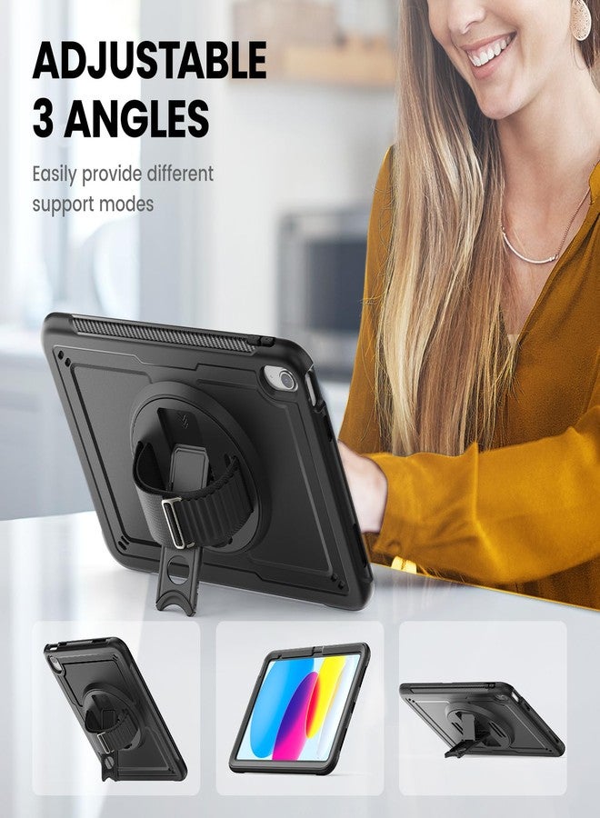 timecity Case for iPad 10th Generation-10.9 inch 2022/2023: with Screen Protector, 360 Rotating Stand, Hand Strap, Shoulder Strap, Pencil Holder, Full-Body Shockproof Protective Case -Black - Image 4