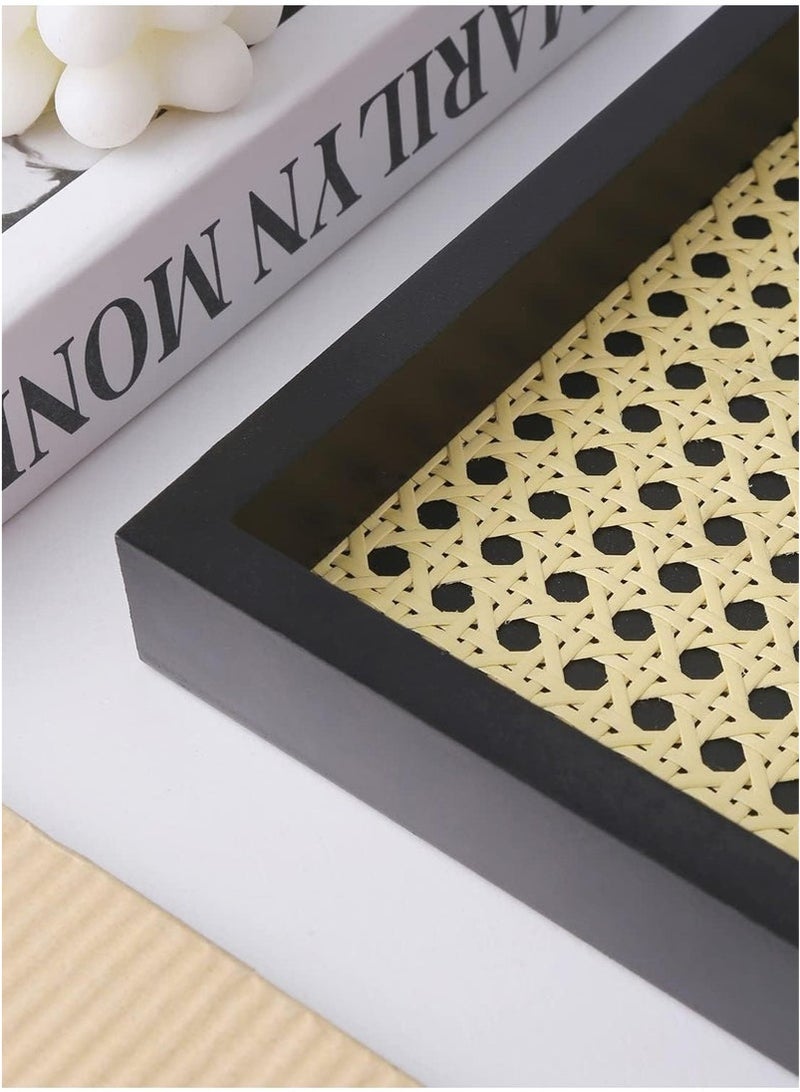 Bukela Rectangle Serving Tray with Imitated Rattan,Basket Serving Tray with Black Wooden - Image 4