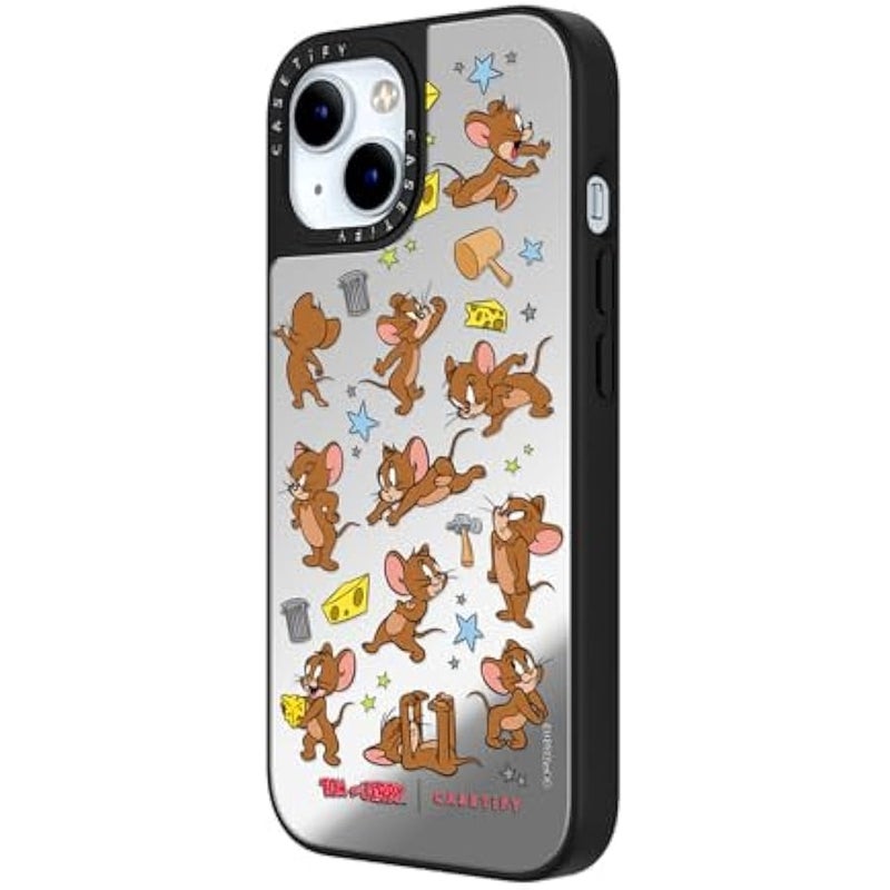 Casetify Mirror Case for iPhone 15 【Tom and Jerry Colab/Reflective / 4.9ft Drop Protection/Compatible with Magsafe】 - Jerry Pattern - Silver on Black - Image 5