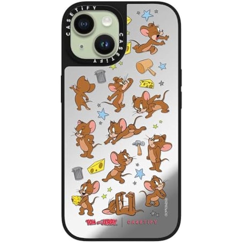 Casetify Mirror Case for iPhone 15 【Tom and Jerry Colab/Reflective / 4.9ft Drop Protection/Compatible with Magsafe】 - Jerry Pattern - Silver on Black - Image 2