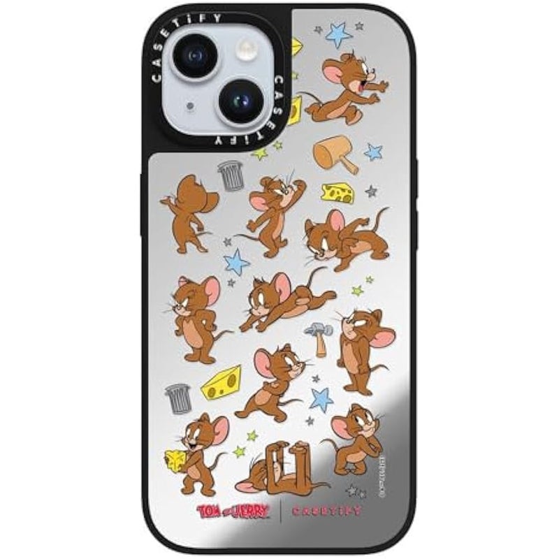 Casetify Mirror Case for iPhone 15 【Tom and Jerry Colab/Reflective / 4.9ft Drop Protection/Compatible with Magsafe】 - Jerry Pattern - Silver on Black - Image 3