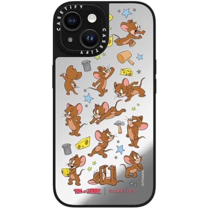 Casetify Mirror Case for iPhone 15 【Tom and Jerry Colab/Reflective / 4.9ft Drop Protection/Compatible with Magsafe】 - Jerry Pattern - Silver on Black - Image 4