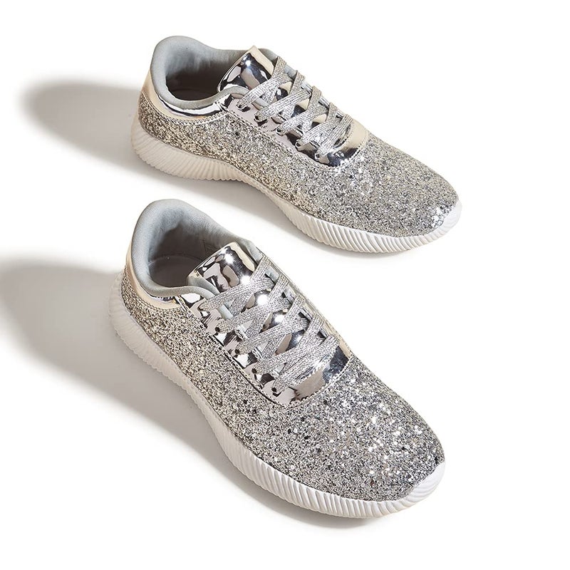 BELOS Women's Fashion Sneakers Glitter Shoes with Vibrant Colors and Sparkle(8B(M) US, Silver) - Image 1