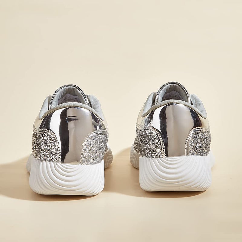 BELOS Women's Fashion Sneakers Glitter Shoes with Vibrant Colors and Sparkle(8B(M) US, Silver) - Image 4