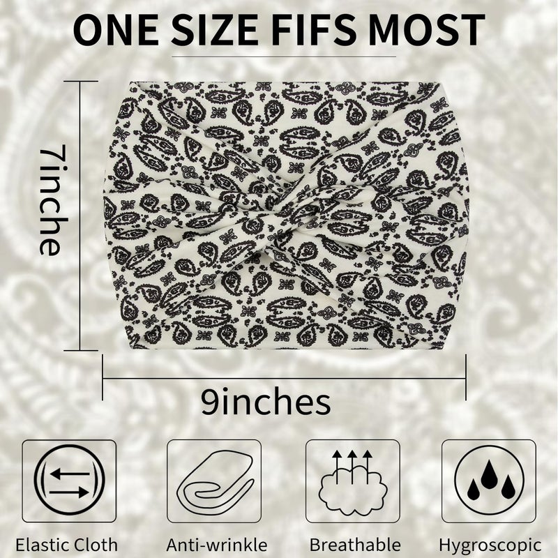 Tobeffect 7 Inches Extra Wide Headbands for Women, 4 Packs Boho Large Turban Head Bands Womens Fashion Bandana Headband Sport Workout Yoga Hairband African Knotted Headwraps - Image 2