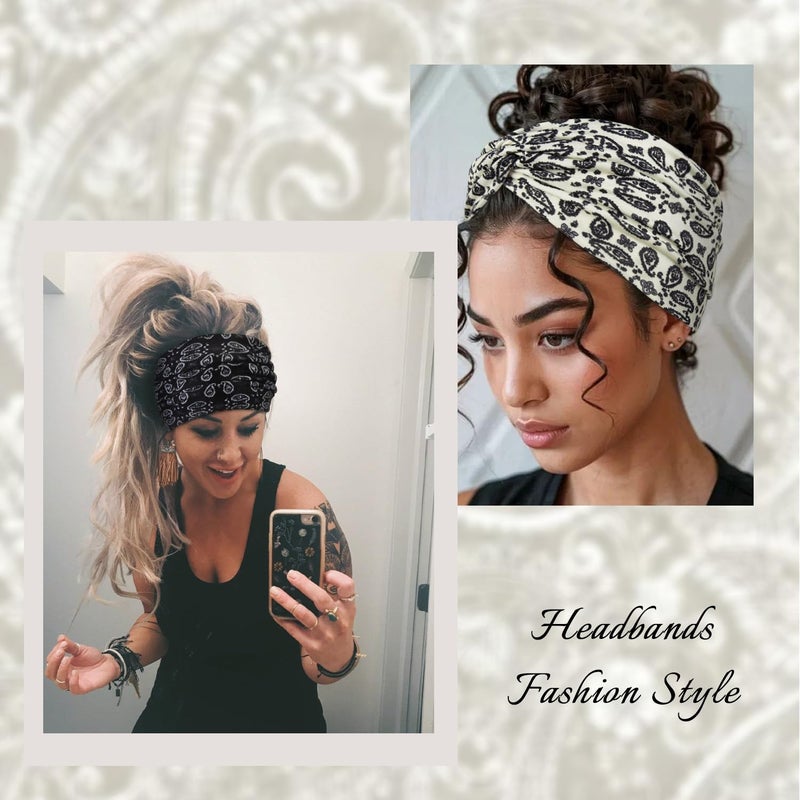 Tobeffect 7 Inches Extra Wide Headbands for Women, 4 Packs Boho Large Turban Head Bands Womens Fashion Bandana Headband Sport Workout Yoga Hairband African Knotted Headwraps - Image 3