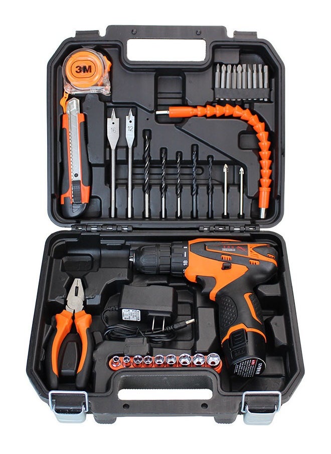 KLNAMAEAAN 34 Piece Multifunctional Household Manual Hardware Tool Set with 12V Electric Drill Machine  - Image 1