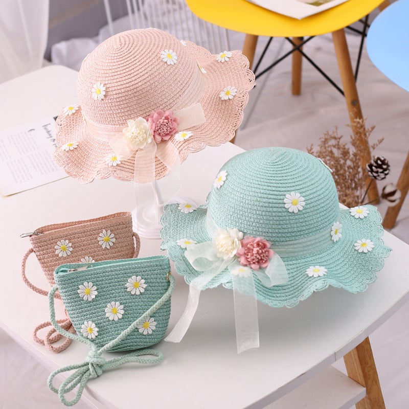 Kids Sun Hat Princess Summer Beach Cap Beige-Bag  - Image 4