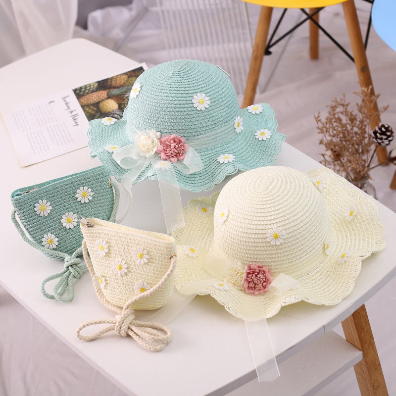 Kids Sun Hat Princess Summer Beach Cap Beige-Bag  - Image 5