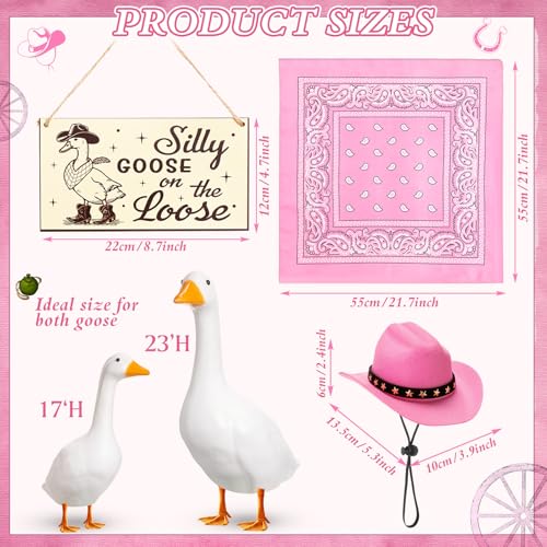 Silicherry Funny Porch Goose Decoration Set Silly Goose on The Loose Hangings Sign Cowboy with Outfit Cowboy Hat and Bandana for 23 CementPlastic Outdoor Statue Patio Yard Lawn ArtPink - Image 3