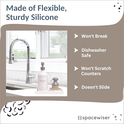 Spacewiser Countertop and Vanity Tray - Small 7.7” Silicone Tray for Soap Dispenser, Bathroom Trays, Dish Soap Trays for Kitchen Counter, Sink Caddy Sinks Organizer, Soaps Dish & Sponge Holder, White - Image 3