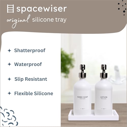 Spacewiser Countertop and Vanity Tray - Small 7.7” Silicone Tray for Soap Dispenser, Bathroom Trays, Dish Soap Trays for Kitchen Counter, Sink Caddy Sinks Organizer, Soaps Dish & Sponge Holder, White - Image 2