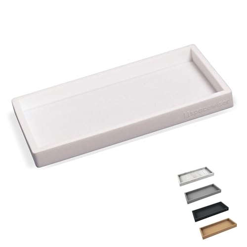 Spacewiser Countertop and Vanity Tray - Small 7.7” Silicone Tray for Soap Dispenser, Bathroom Trays, Dish Soap Trays for Kitchen Counter, Sink Caddy Sinks Organizer, Soaps Dish & Sponge Holder, White - Image 1