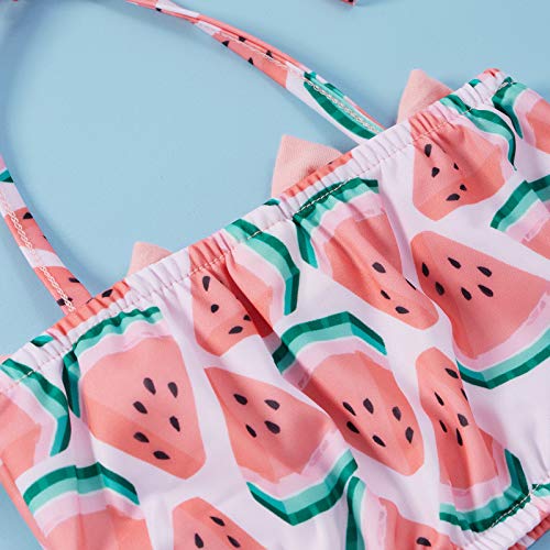 Yccutest Toddler Girl Swimsuits Infant Baby Girl Bathing Suit Bikini Sets Swimwear 3 Piece Summer Beach Outfit Top Shorts Hat (Pink Watermelon, 12-18 Months) - Image 2