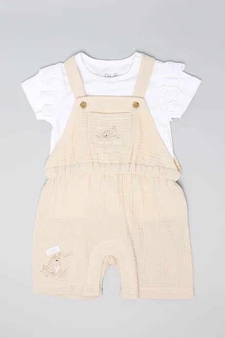 R&B Solid Top and Embroidered Romper