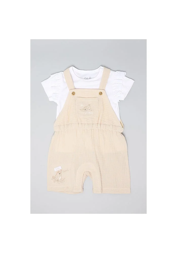 أر أند بي Solid Top and Embroidered Romper