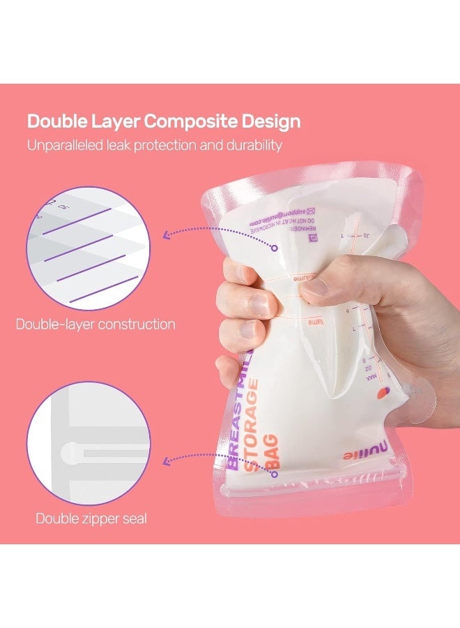 Nuliie 120 Pcs Breastmilk Storage Bags, 8 OZ Breast Milk Storing Bags, BPA-Free, Milk Storage Bags with Pour Spout for Breastfeeding, Self-Standing Bag, Space Saving Flat Profile - Image 4