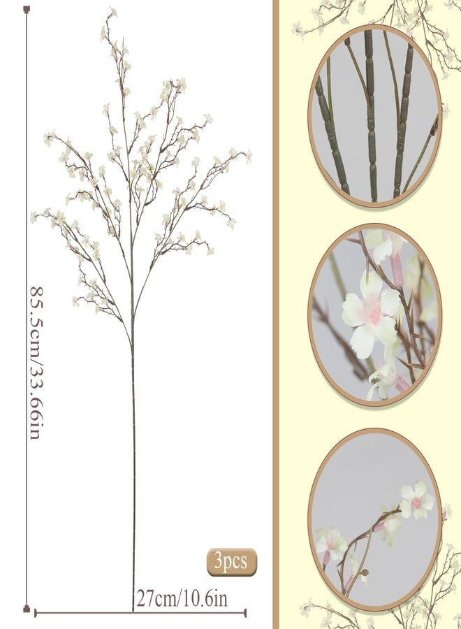 GhuaH 3 Pcs Cherry Blossom Branches Artificial Flowers for Spring Summer Indoor Decoration Faux Cherry Blossom Long Stems Creamy White Silk Fake Flowers for Tall Vase Arrangements Home Wedding Table - Image 2