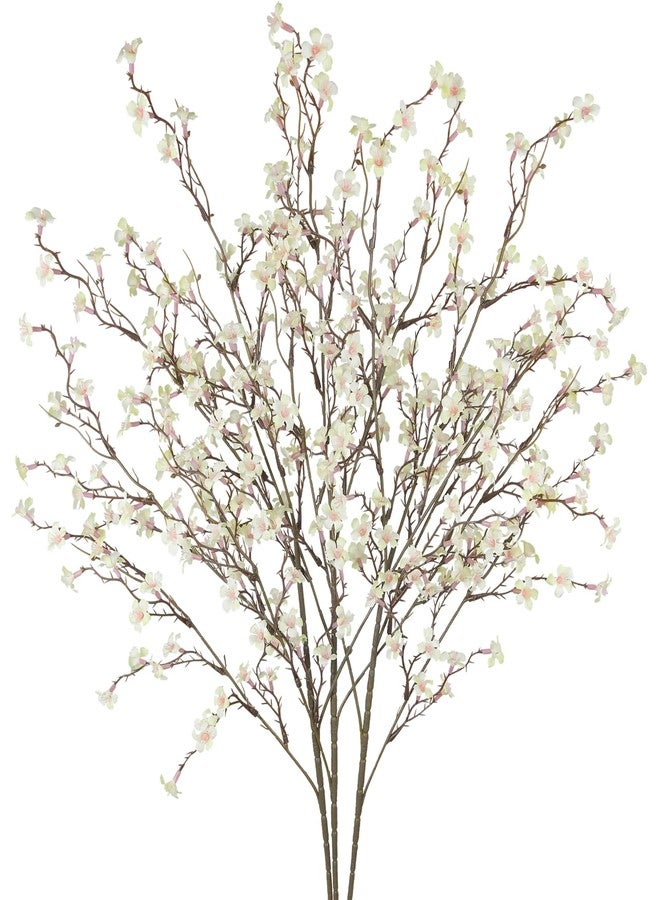 GhuaH 3 Pcs Cherry Blossom Branches Artificial Flowers for Spring Summer Indoor Decoration Faux Cherry Blossom Long Stems Creamy White Silk Fake Flowers for Tall Vase Arrangements Home Wedding Table - Image 1
