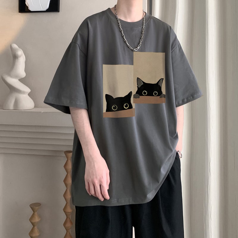 silhouette short sleeve T-shirt boys summer men's couple clothes new teenagers loose half sleeve