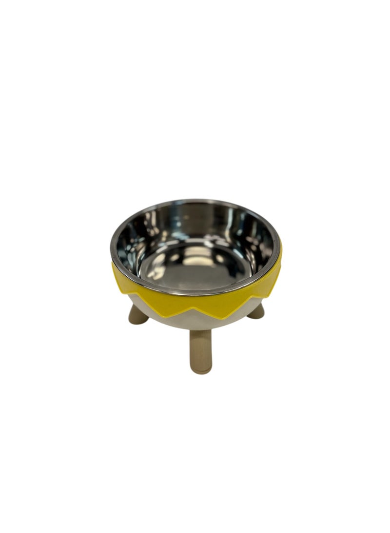 وعاء طعام وماء مرتفع للحيوانات الأليفة 14 سم من الستانلس ستيل مع أرجل خشبية، مناسب للقطط والكلاب الصغيرة - Image 2