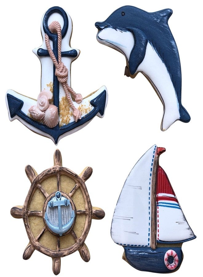 LILIAO Nautical Cookie Cutter Set - 4 Piece - Anchor, Sailboat, Rudder and Dolphin Biscuit Fondant Cutters - Stainless Steel - Image 2