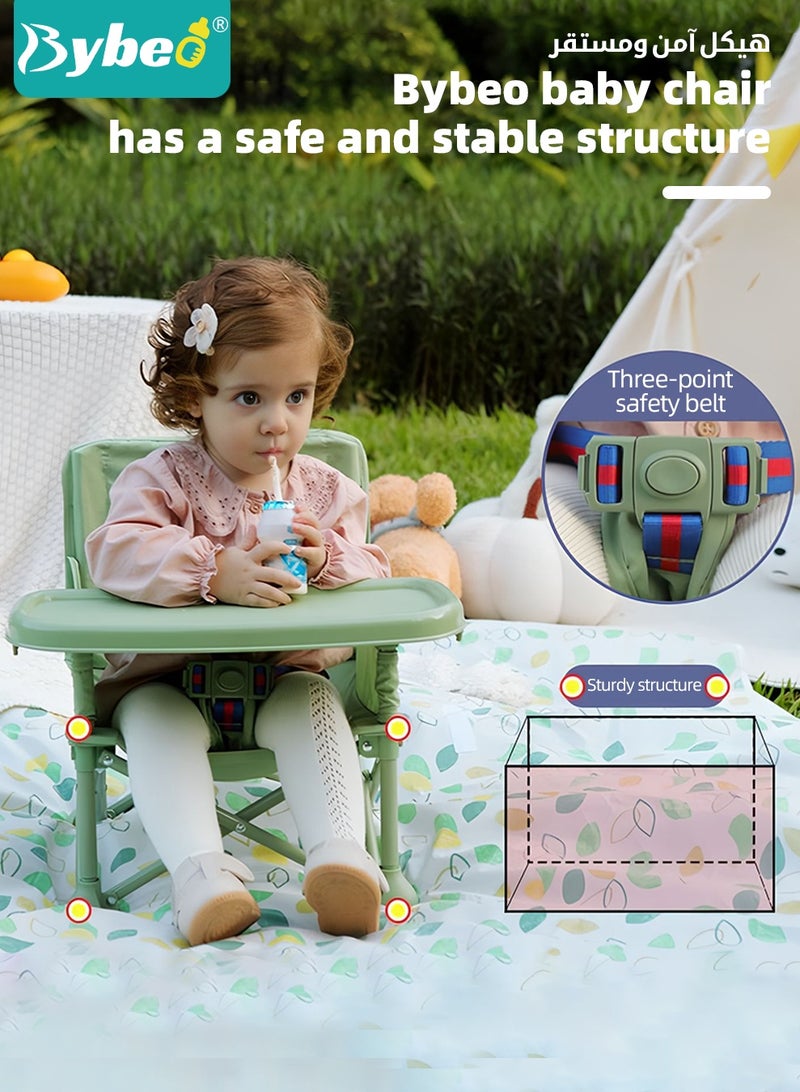 Bybeo Baby Camping Chair, Toddler Beach Chair, Portable Baby Travel Seat with Sunshade Umbrella, Compact Fold Baby Dining Chair with Safety Belt for Camping, Beach, Indoor/Outdoor Use - Image 3