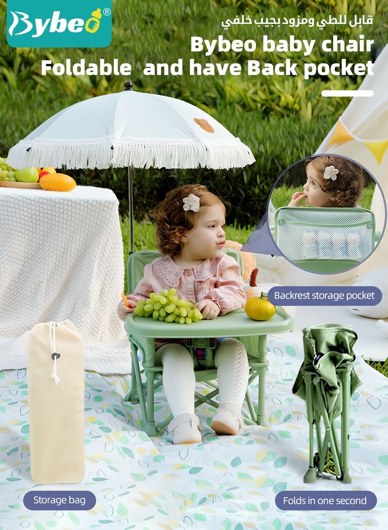 Bybeo Baby Camping Chair, Toddler Beach Chair, Portable Baby Travel Seat with Sunshade Umbrella, Compact Fold Baby Dining Chair with Safety Belt for Camping, Beach, Indoor/Outdoor Use - Image 4