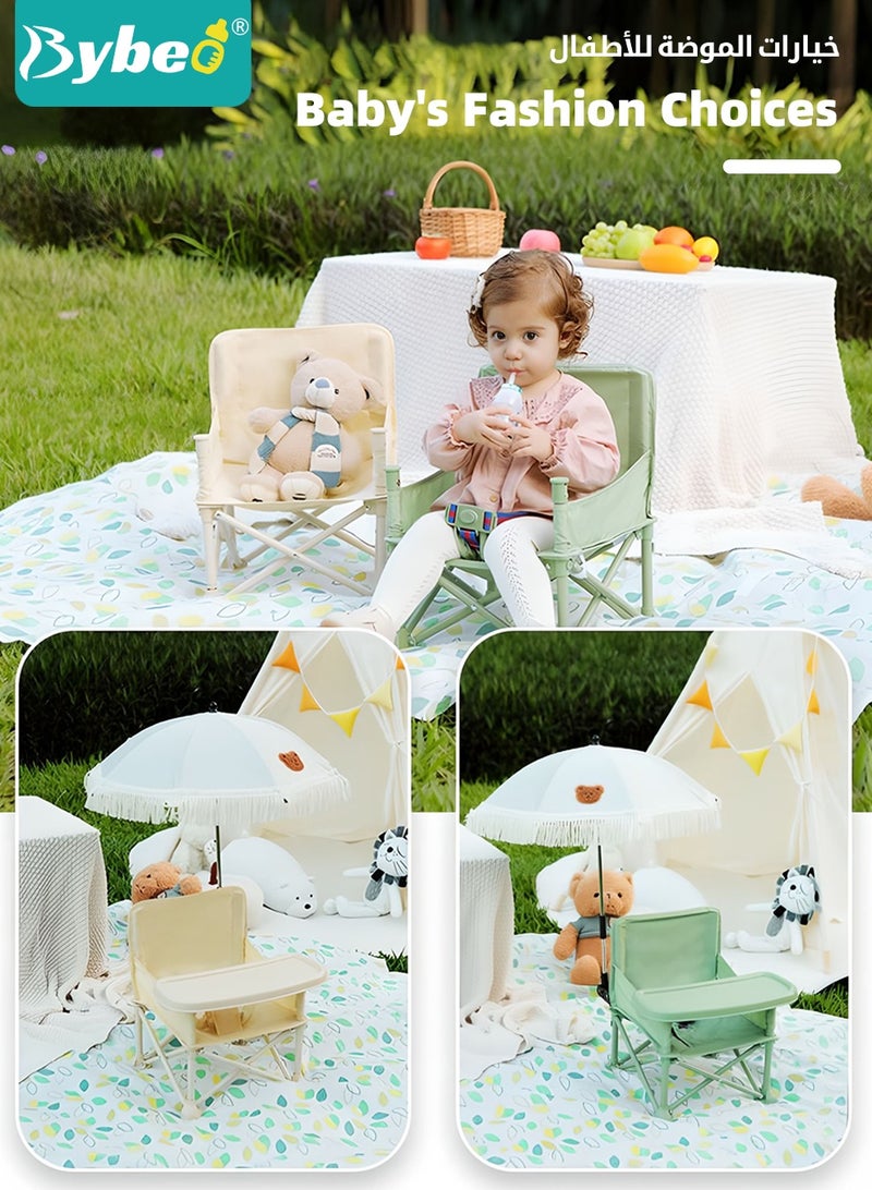 Bybeo Baby Camping Chair, Toddler Beach Chair, Portable Baby Travel Seat with Sunshade Umbrella, Compact Fold Baby Dining Chair with Safety Belt for Camping, Beach, Indoor/Outdoor Use - Image 5
