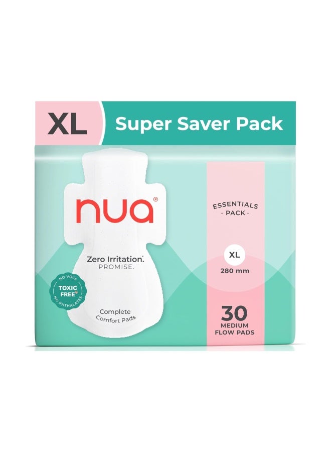Nua Cotton Sanitary Pads for Women, Toxic-Free & Rash-Free, Unscented, Leakproof – Complete Comfort Essentials Pack for Medium Flow (30 Pads) - Image 1