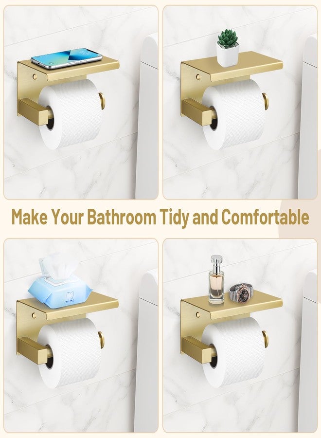 TURS 5-Pieces Brushed Gold Bathroom Hardware Set 23.6 Inch SUS304 Stainless Steel Towel Bar Set Wall Mounted Square Toilet Paper Holder with Shelf - Image 4