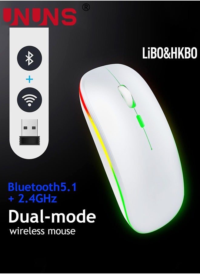 UNUNS Wireless Bluetooth Mouse,LED Rechargeable USB Optical Mouse,Slim Silent Dual Mode BT5.2/2.4G Computer Mice,Quick Precise Responsiveness Control Laptop/PC/Mac OS/Android/Windows,White  - Image 2