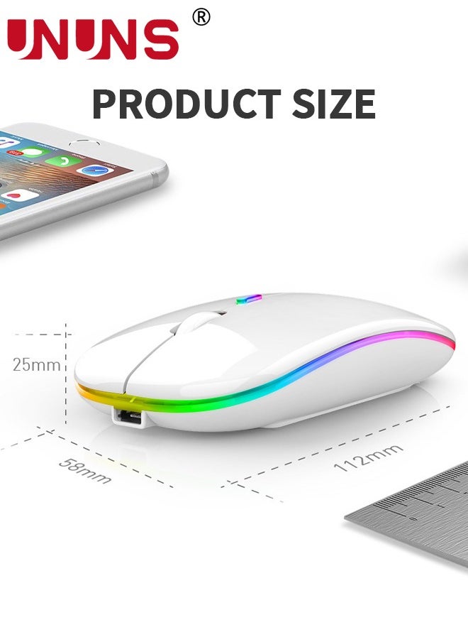 Wireless Bluetooth Mouse,LED Rechargeable USB Optical Mouse,Slim Silent Dual Mode BT5.2/2.4G Computer Mice,Quick Precise Responsiveness Control Laptop/PC/Mac OS/Android/Windows,White