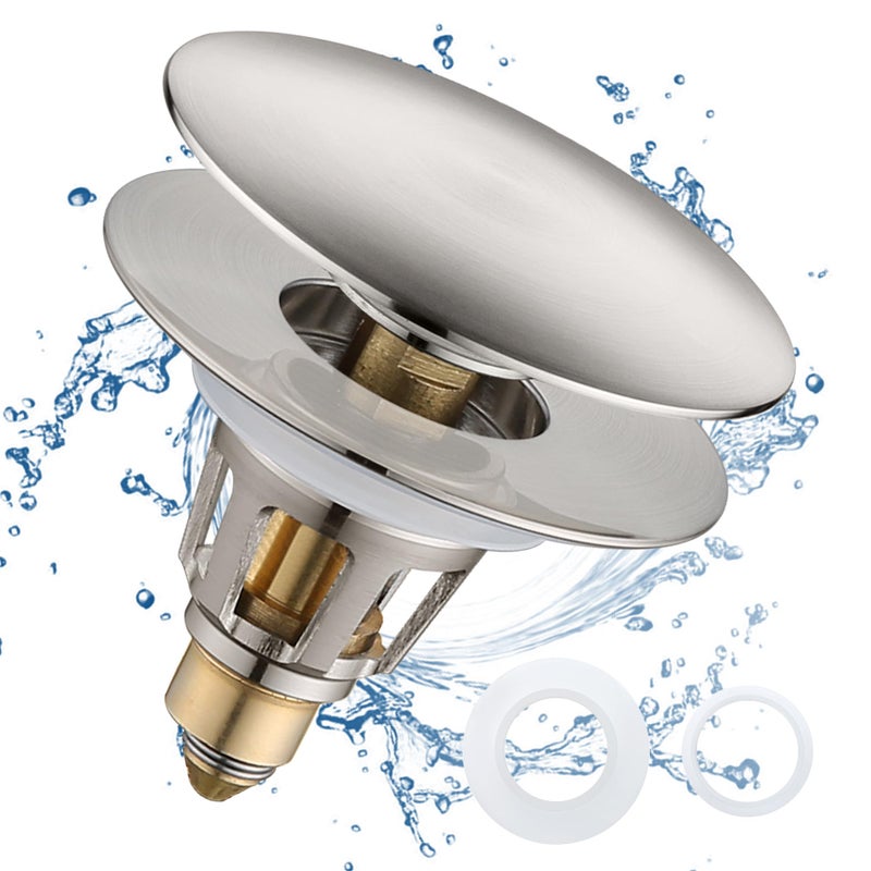 Bathroom Sink Drain Stopper 1115 Inch Universal Pop Up Sink Stopper AntiClogging Sink Drain Strainer with Hair Catcher Bounce Push Type Sink Drain Filter Brushed Nickel