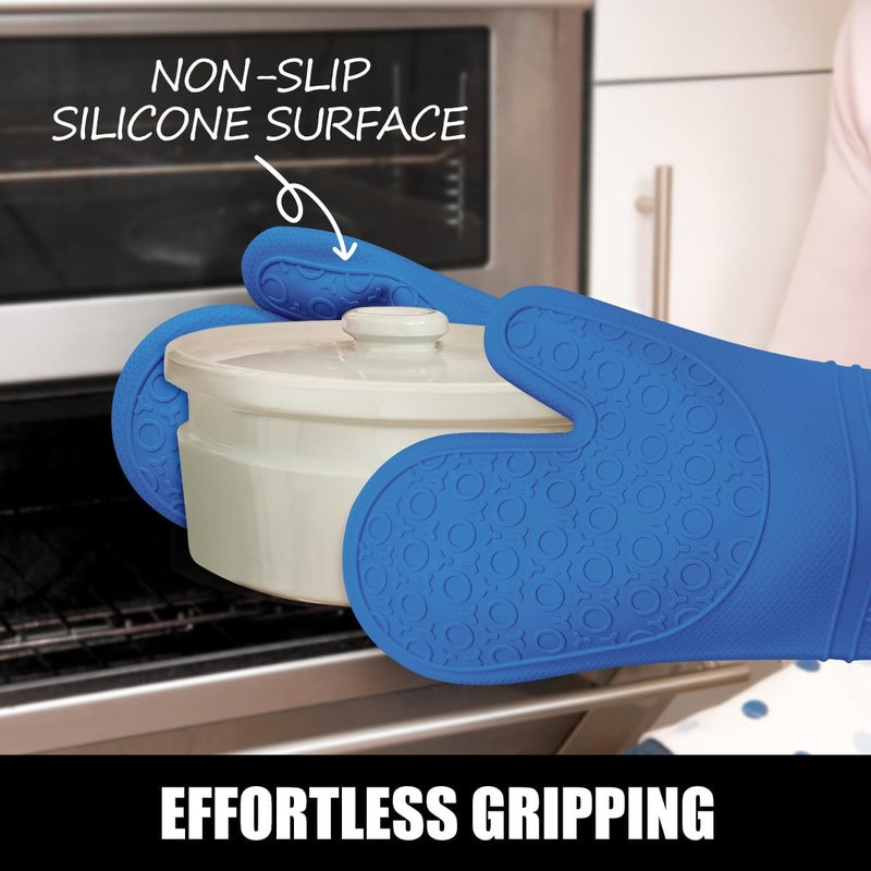 Rorecay Extra Long Oven Mitts and Pot Holders Sets: Heat Resistant Silicone Oven Mittens with Mini Oven Gloves and Hot Pads Potholders for Kitchen Baking Cooking, Quilted Liner, Pack of 6 (RoyalBlue) - Image 4